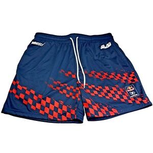 NASCAR Red Bull Trackouse Racing Shorts Men's XL Mesh Drawstring Navy Red Checks